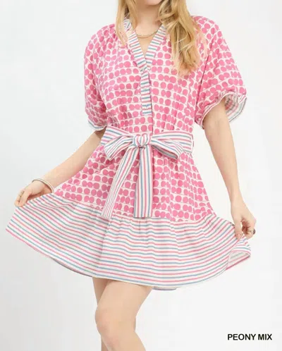 Umgee Peony Mix Dress In Pink Multi