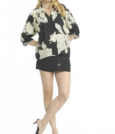 Umgee Peony Print Top In Black