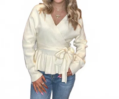 Umgee Peplum Wrap-style Sweater Top In Vanilla In White