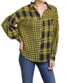 Umgee Plaid & Checkered Button Up Top In Yellow In Yellow