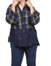 Umgee Plaid & Checkered Frayed Top In Navy In Blue