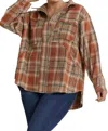 Umgee Plaid Button Down Overshirt In Brown Mix In Brown
