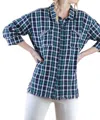 Umgee Plaid Button Up Top In Teal In Blue