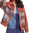 Umgee Plaid Sherpa Button Up Denim Jacket In Brick In Pink