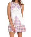 Umgee Plaid Sleeveless Lace Dress In Pink In Multi