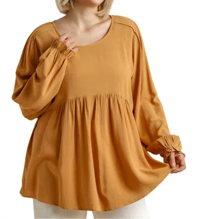Umgee Pleated Detail Babydoll Top - Plus In Mustard In Yellow