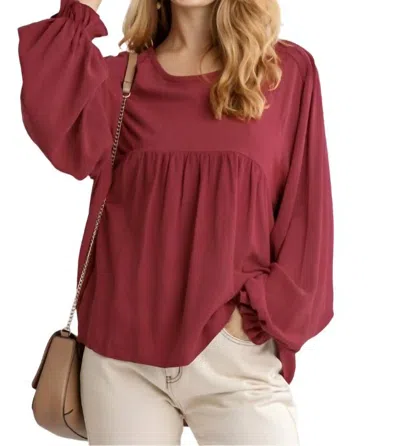 Umgee Pleated Detail Babydoll Top In Burgundy In Animal Print