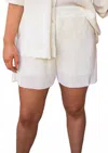 Umgee Pleated Satin Elastic Waist Shorts In Cream In White