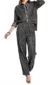 Umgee Pleated Zebra Print Velvet Pants Set In Gray
