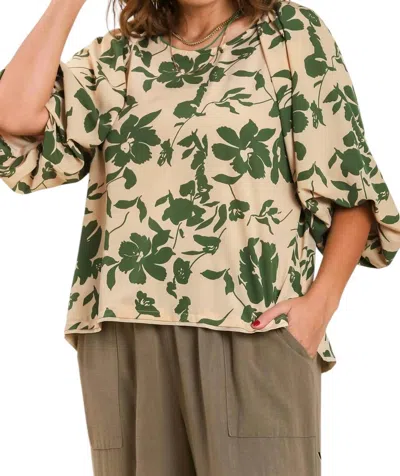 Umgee Plus Size Floral Boatneck Top In Vanilla Mix