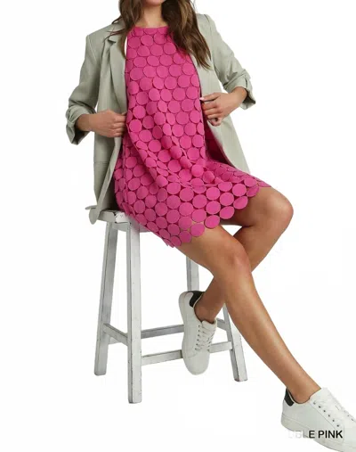 Umgee Polka Dot Lace Shift Dress In Bubble Gum Pink