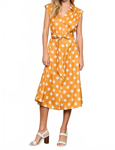 Umgee Polka Dot Print Button Down Dress In Ochre In Orange