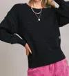 Umgee Pom Knit Heart Sweater In Black In Black