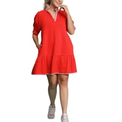Umgee Pop Collar Dress In Red