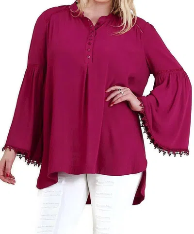Umgee Popover Trumpet Sleeve Blouse In Raspberry In Burgundy