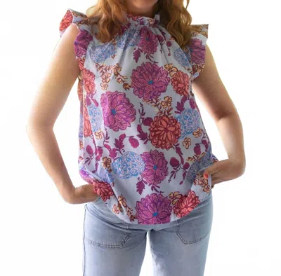 Umgee Poppy Floral Blouse In Blue In Multi