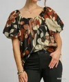 Umgee Print Round Neck Top In Rust In Multi