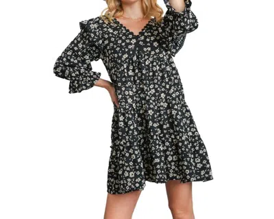 Umgee Printed V-neck Dress In Black/white In Multi