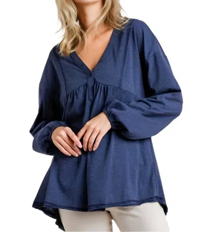 Umgee Puff Sleeve Babydoll Top In Blue