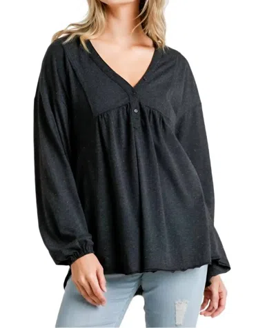 Umgee Puff Sleeve Babydoll Top In Grey