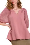 Umgee Puff Sleeve Blouse In Blush Pink In Pink