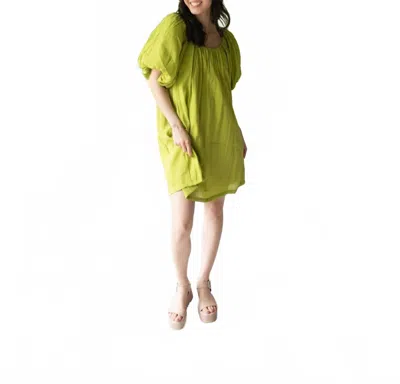 Umgee Puff Sleeve Dress In Vibrant Lime Green