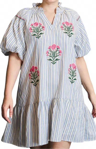 Umgee Puff Sleeve Embroidered Dress In White
