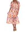 Umgee Puff Sleeve Floral Smocked Tiered Midi Dress In Pink