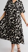 Umgee Puff Sleeve Midi Dress In Black And Cream In Black