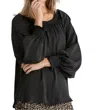 Umgee Puff Sleeve Satin Blouse In Black