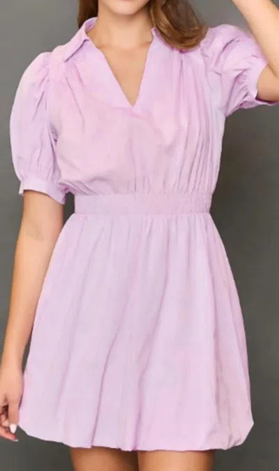 Umgee Puff Sleeve Smocked Waist Mini Dress In Lavender In Pink