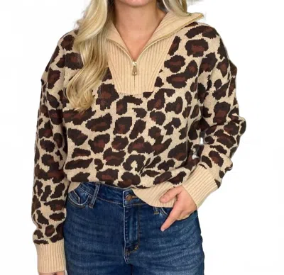 Umgee Quarter Zip Sweater In Leopard In Animal Print