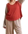 Umgee Raw Edge Color Block Top - Plus In Brick In Red