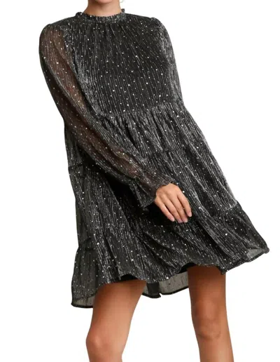 Umgee Rhinestone Embellished Tiered Metallic Dress In Black