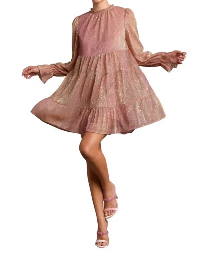 Umgee Rhinestone Embellished Tiered Metallic Dress In Rose Gold In Pink