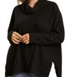 Umgee Ribbed Cowl Neck Sweater With Side Slits In Black In Black