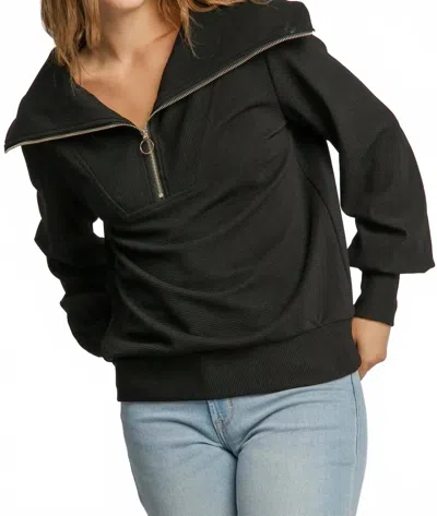 Umgee Ribbed Knit Sweatshirt In Black
