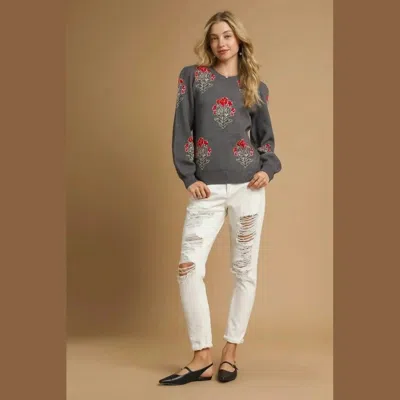 Umgee Rose Sweater In Charcoal In Multi