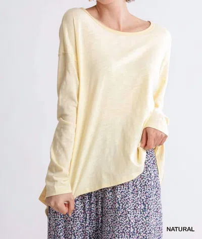 Umgee Round Neck Slub Knit Woven Top In Natural In Neutral