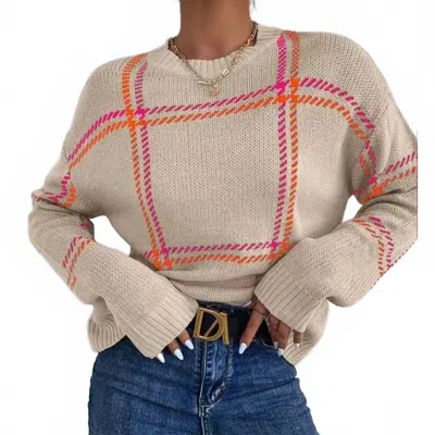 Umgee Round Neck Sweater In Beige Multi