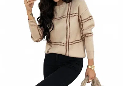 Umgee Round Neck Sweater In Tan In Multi