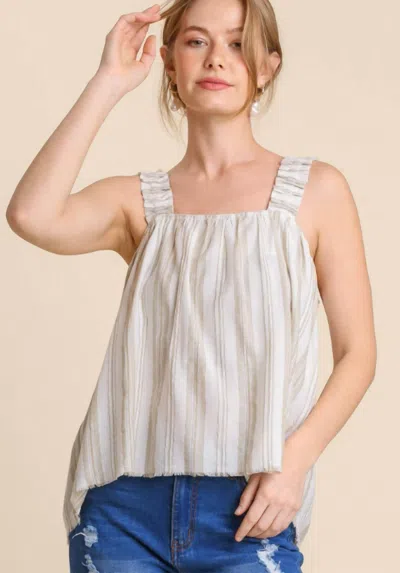 Umgee Ruched Straps Sleeveless Top In Taupe In Neutral
