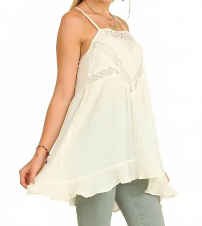Umgee Ruffle & Lace Sleeveless Tunic In Cream In Neutral
