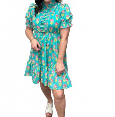 Umgee Ruffle Babydoll Dress In Blue Meadow