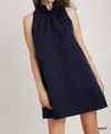 Umgee Ruffle Neck Dress In Navy In Blue