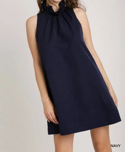 Umgee Ruffle Neck Dress In Navy In Blue