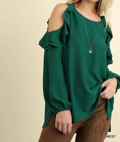 Umgee Ruffle Open Shoulder Blouse - Plus In Forest In Green