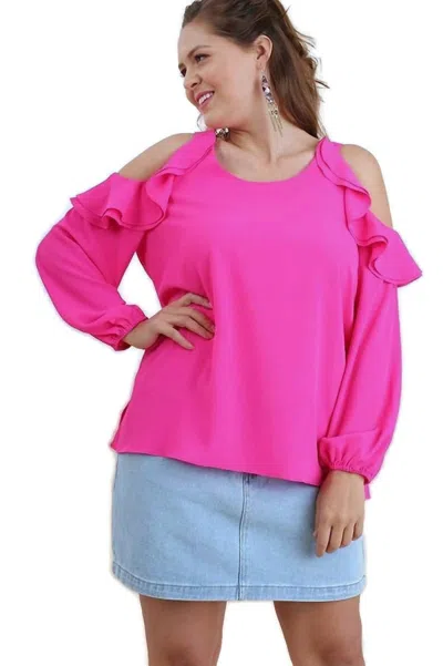 Umgee Ruffle Open Shoulder Blouse - Plus In Pink