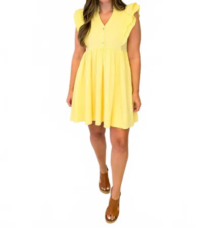 Umgee Ruffle Sleeve Textured Babydoll Short Mini Dress In Ice Lemon In Yellow