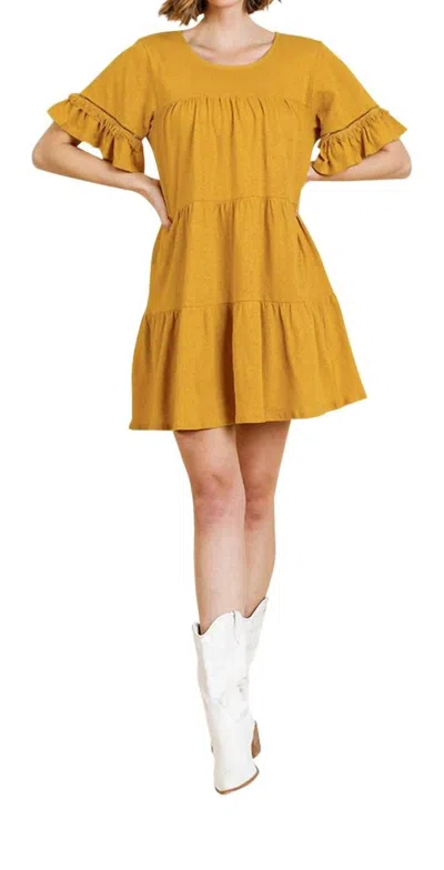 Umgee Ruffle Sleeve Tier Dress In Goldenrod